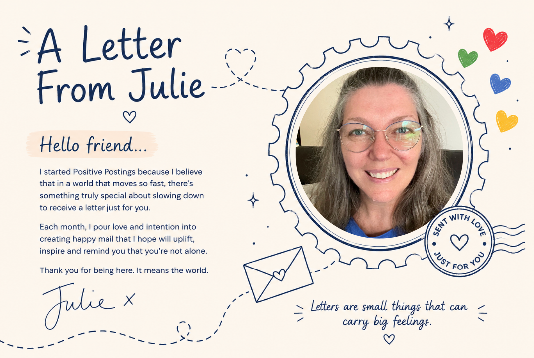 Julie, founder of Positive Postings, sharing why she started her monthly mail club and happy mail subscription